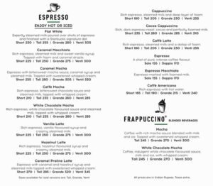 ESPRESSO AND FRAPPUCCINO MENU