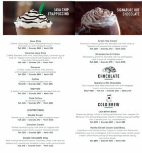 JAVA CHIP, CHOCOLATE, AND COLD BREW MENU