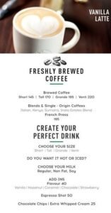 FRESHLY BREWED COFFEE MENU