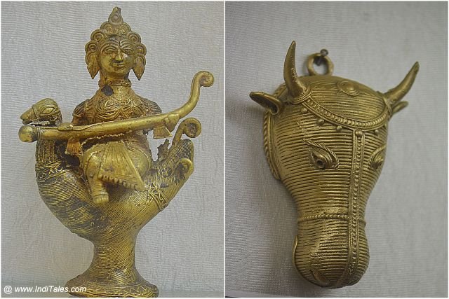 Goddess Saraswati and Ox head Dhokra artifacts