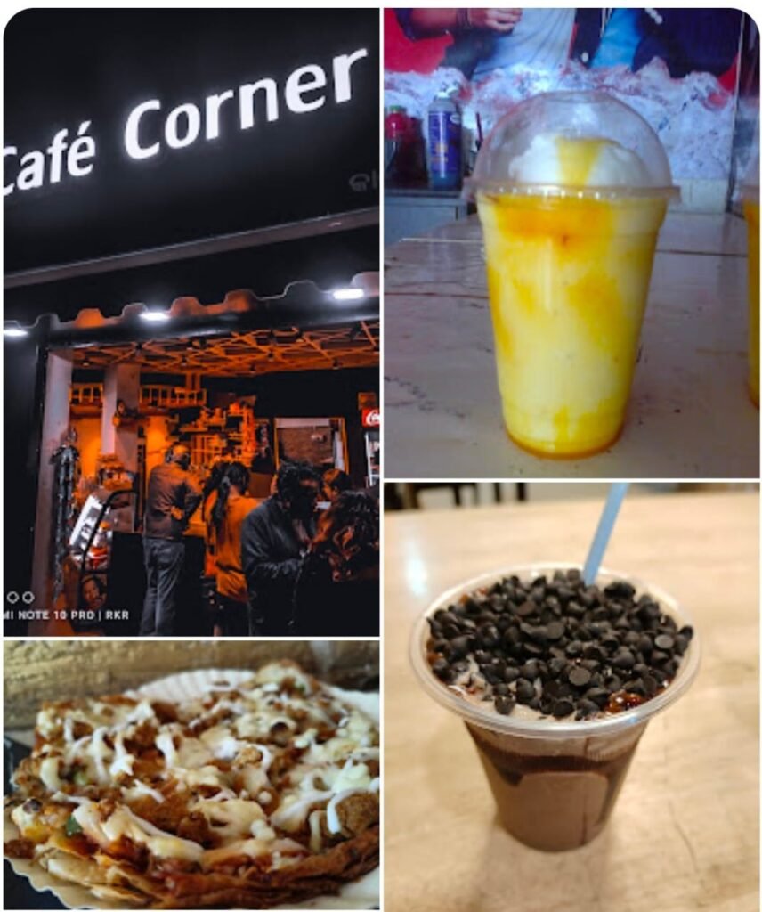 Café Corner .
This image shows the interior and exterior of cafes, aiming to arouse curiosity in the visitor's mind.