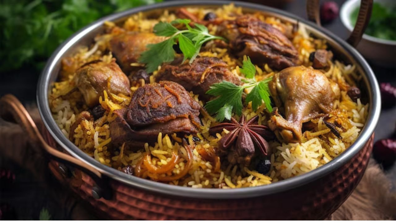 Tandoori Chicken Biryani with Smoky Flavor and Crunchy Onions in Bhubaneswar