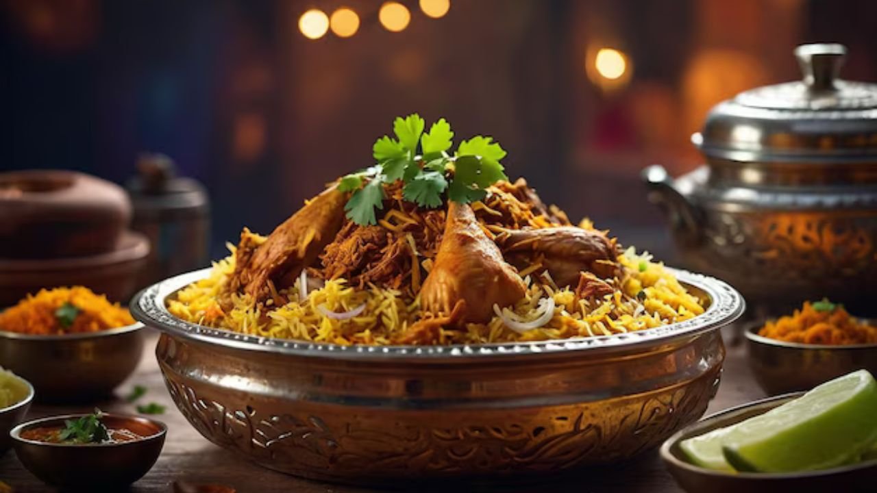 Flavour-Packed Chicken Biryani with Saffron Rice in Steel Plate in Bhubaneswar