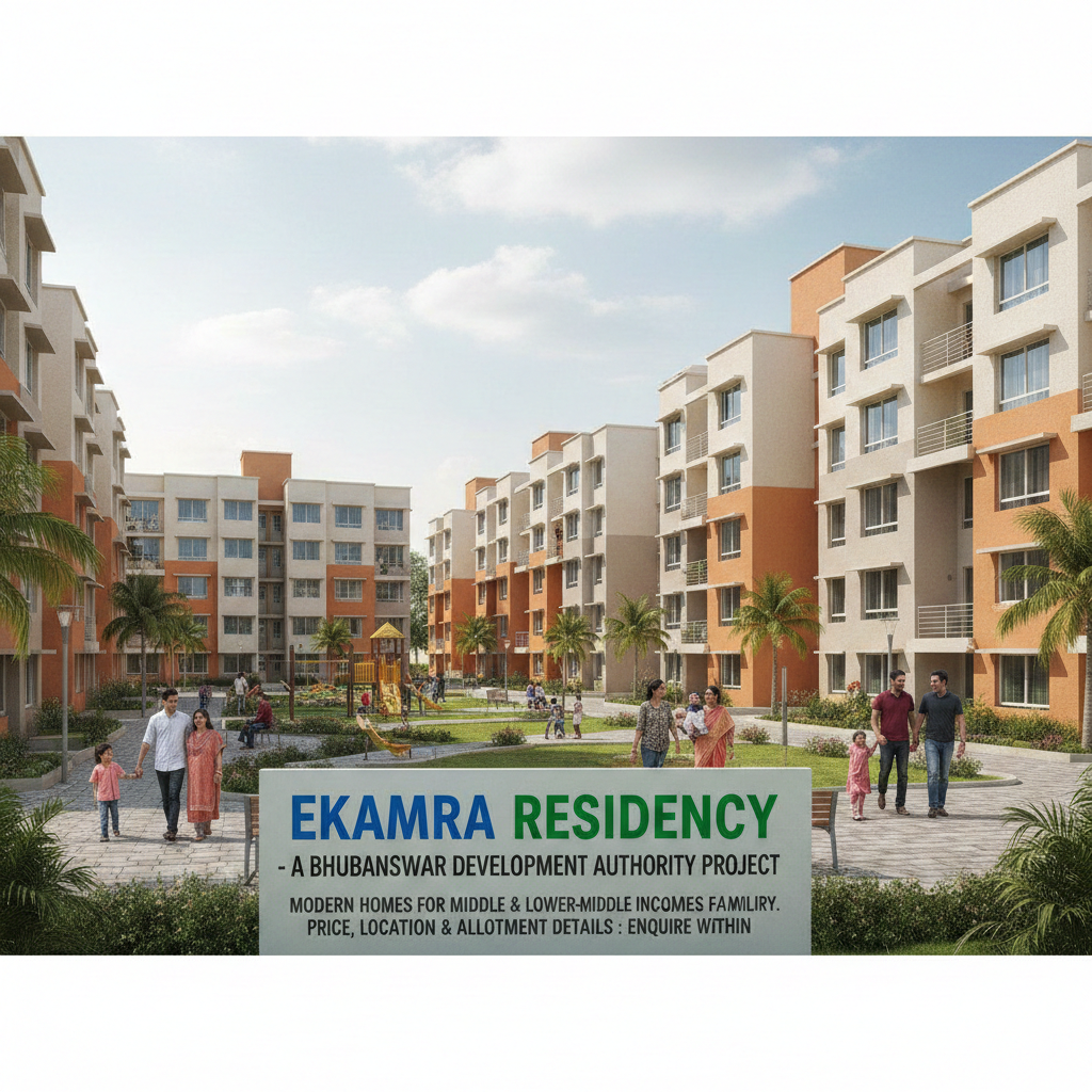 This image shows Ekamra Residency is a new residential housing project developed by Bhubaneswar Development Authority (BDA)