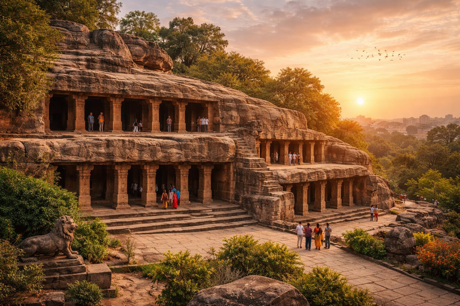 Khandagiri Caves Bhubaneswar ancient Jain rock-cut caves with scenic hill views