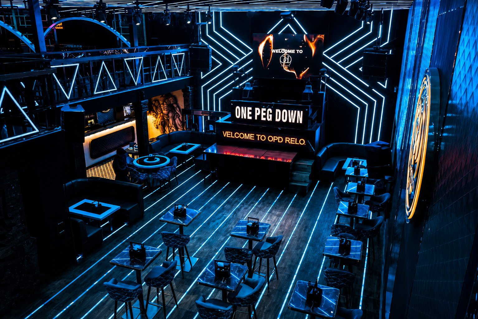Modern party venue with DJ nights and entertainment at One Peg Down Club in Bhubaneswar.